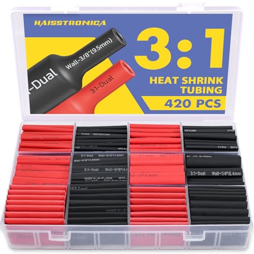 haisstronica 420PCS 3:1 Heat Shrink Tubing Kit 7 Sizes 3/32"-3/4" Black/Red - size: 420PCS