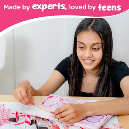 jackinthebox Happy Journal Kit for 8-12 Year Old Girls, Craft Scrapbook Set - color: Pink