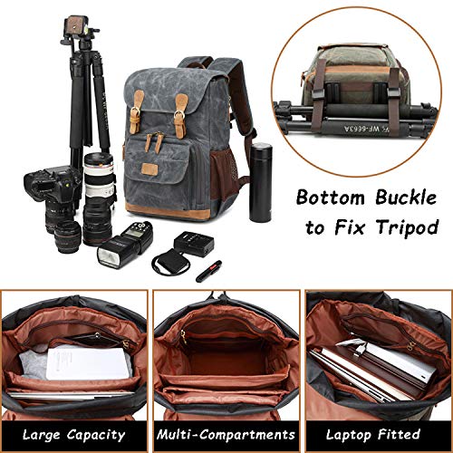 UBAYMAX Canvas Camera Backpack for Canon Nikon Sony DSLR SLR Waterproof - color: Grey