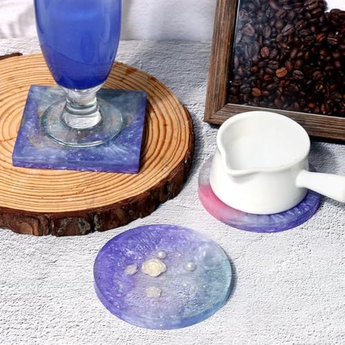 8-Pcs Silicone Resin Coaster Tray Mold, Round and Square - color: 4 Rounds + 4 Squares