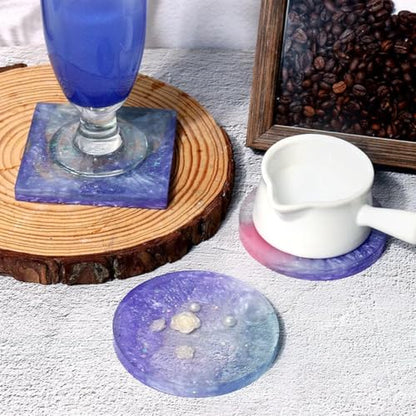 8-Pcs Silicone Resin Coaster Tray Mold, Round and Square - color: 4 Rounds + 4 Squares