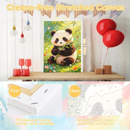 HITO Panda Paint by Numbers Kit for Kids with Frame Easel 8x12 inch - color: Panda with Bamboo