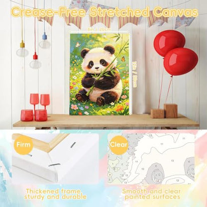 HITO Panda Paint by Numbers Kit for Kids with Frame Easel 8x12 inch - color: Panda with Bamboo
