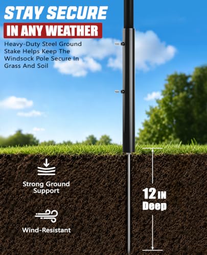 Telescoping Windsock Pole 8 FT with Ground Stake Kit - size: 8 feet- With Ground Stake