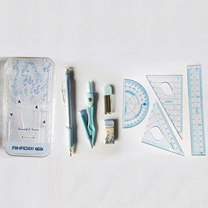 Adela 8 Pieces Student Math Geometry Tool Set Drawing Compass (Blue) - color: Blue