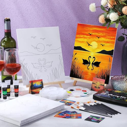 Cholemy 36 Pcs Paint and Sip Kit Gift for Adult 8''x10'' - style: Sunset
