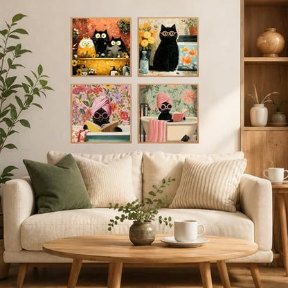 AUKELHJ 4 Pack Framed Paint by Numbers Kit for Adults, Cat, 8x8 inch - color: 03-Cat