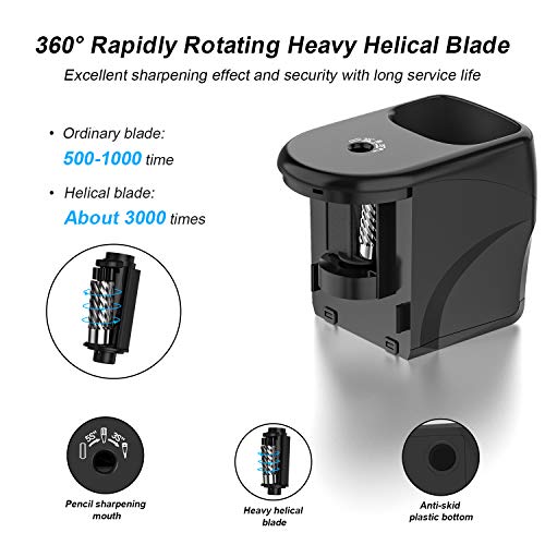 Electric Pencil Sharpener Heavy-Duty Helical Blade for 6-8mm Pencils Black - color: Black