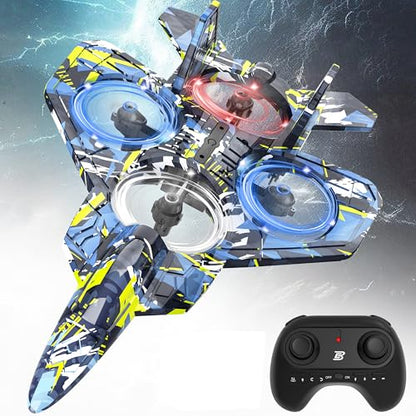 BEZGAR HQ057X RC Fighter Airplane丨Mini Drone Remote Control Jet Plane Stunt Drone for Adults & Kids Toy with Light Gift for Kids Beginner Blue - color: Camouflage Blue