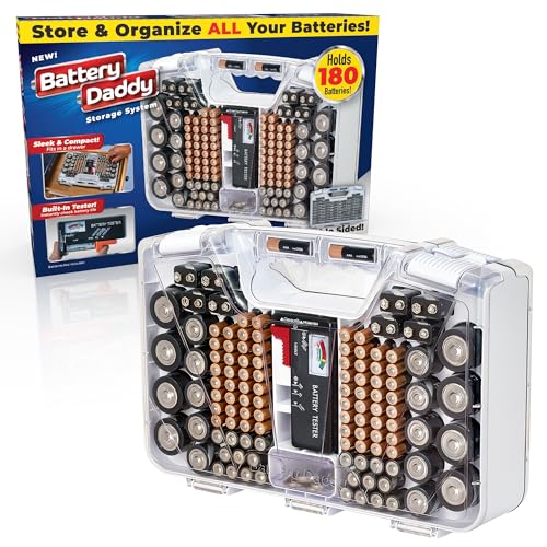 Battery Daddy Storage & Organizer Case with Tester, Stores & Protects Up to 180 Batteries, Double-Sided, Clear Locking Lid, Secure Latches & Portable Carrying Handle - White (Batteries Not Included) - color: White, size: Original - 180 Batteries