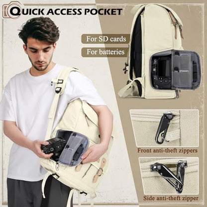 RAINSMORE Camera Backpack, DSLR SLR Mirrorless Camera Bag for Photographer - color: Beige