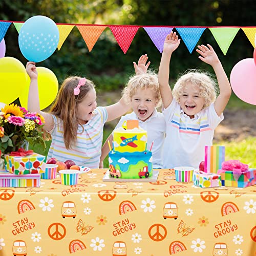 Tegeme 4 Pack Groovy Hippie Tablecloths for Theme Party, 42.5 x 70.8 Inch - size: 42.5 x 70.8 Inch