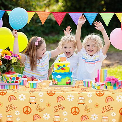 Tegeme 4 Pack Groovy Hippie Tablecloths for Theme Party, 42.5 x 70.8 Inch - size: 42.5 x 70.8 Inch