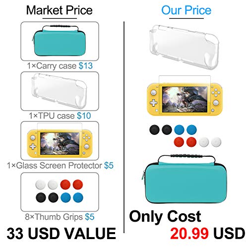 YUANHOT Carrying Case Plus TPU Cover for Nintendo Switch Lite 2019 - Blue - color: turquoise-blue