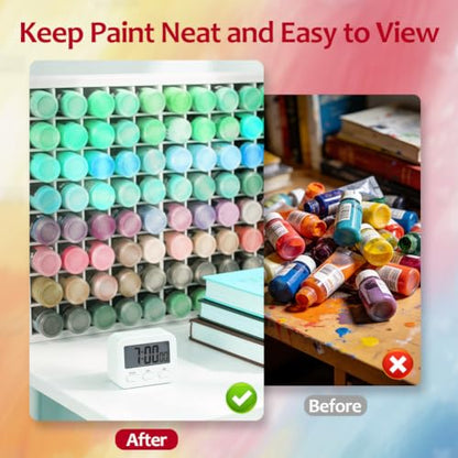 GRETJOB 64 Grids Paint Organizer, Wall Mountable Craft Paint Storage Rack - color: 64 Grids