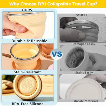 IYYI Collapsible Cup for Travel, Upgraded Foldable Cup with Lid - color: Pink