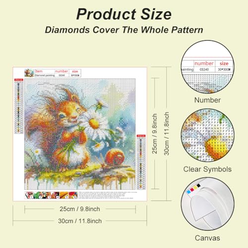 Acudotr Squirrel Diamond Art Kits for Adults, DIY Home Decor, 12x12 Inch