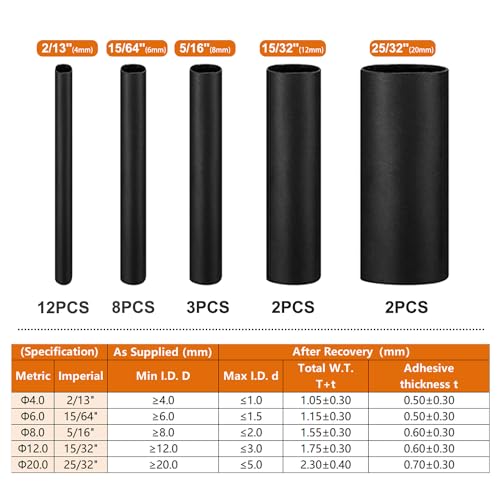Chanzon 27 pcs Extra Long 80mm Heat Shrink Tubing Assorted Kit 4:1 Ratio