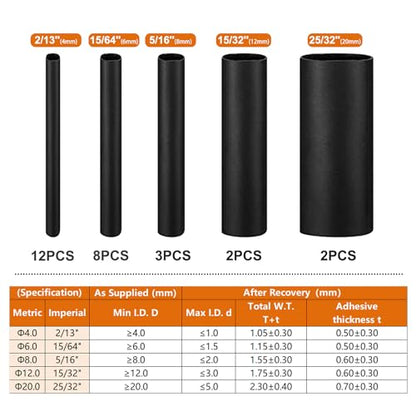Chanzon 27 pcs Extra Long 80mm Heat Shrink Tubing Assorted Kit 4:1 Ratio