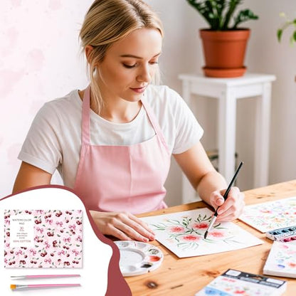 Watercolor Paper Pad 9x12 in, 30 Sheets 140Lb Cold Press, 2 Brushes - size: 9x12 Inch