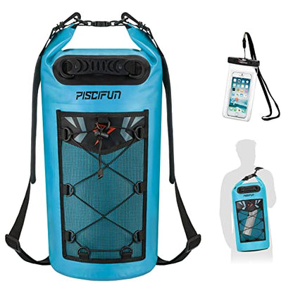 Piscifun Dry Bag, Waterproof Floating Backpack 10L/20L/30L/40L - color: Light Blue, style: 40l