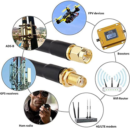 XRDS -RF 6ft SMA Male to SMA Female Coax Extension Cable, 50 Ohm KMR240 Low Loss SMA Coax Coaxial Cable with SMA Connectors - size: 6 FT