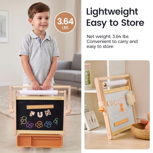 Tiny Land Tabletop Kids Art Easel, 5-Level Magnetic Drawing Board - color: Oatmeal