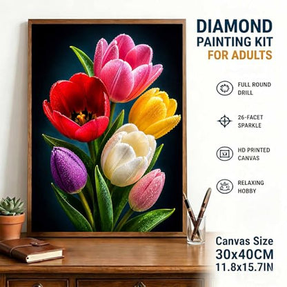 Tulips Diamond Art Kits for Adults,Colorful Flower Bouquet Diamond Painting - color: HS049-1