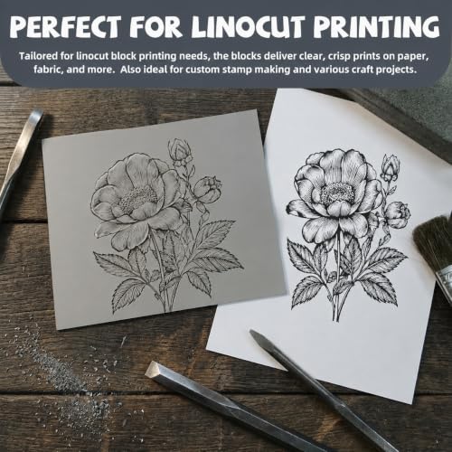 Oopsu 4 Pcs Linoleum Blocks for Printmaking, 8 x 10 Inch Rubber Carving