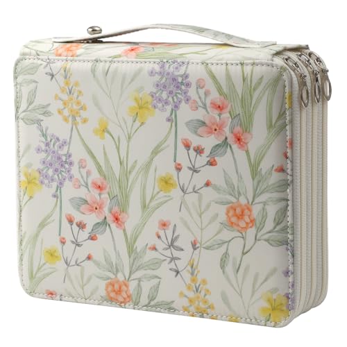 Canvas 120 Slots Pencil Case 3-Layer Zipped Holder w/Handle - color: White, size: 120