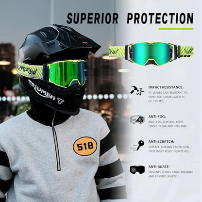Motocross Goggles Anti-Fog Motorcycle Protective Eyewear for Men - color: Green