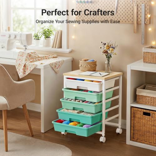 Pipishell Rolling Cart with 5 Drawers, Craft Storage Cart, Green Gradient - color: Green Gradient, size: 5-Drawers