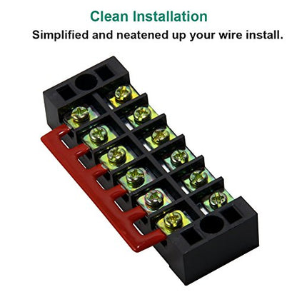 Terminal Block Strip, 6 Circuits 600V 25A, Dual Row Screw Terminal, 5 Sets - size: 25A 6P+Fork Connectors