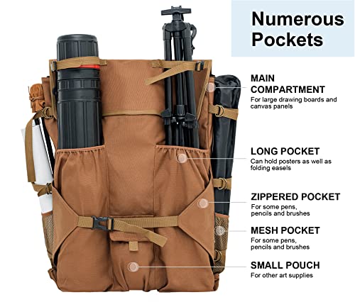 JJRING Heavy Duty Plein Air Artist Backpack With Handheld Strap, Brown - color: coffee