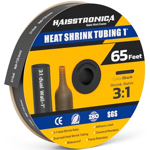 haisstronica 65Ft 3:1 Heat Shrink Tubing Roll 1" Black - color: Black, size: 1inch