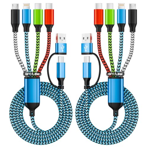Travel 4 in 2 Charging Cords, USBA/C Multi Charging Cords 2 Pack 6FT - color: Multicolor