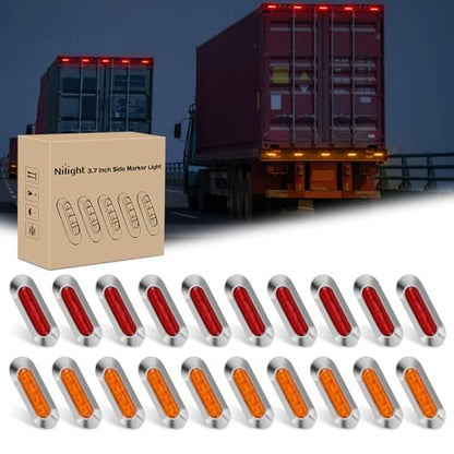 Nilight 3.7" Amber Red Oval Side Marker Light, 4 LED IP68 Waterproof - color: Amber Red 3.7" 20Pcs
