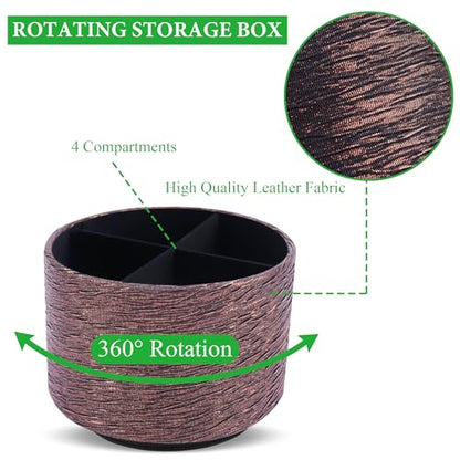 Round Leather Art Supply Organizer,Remote Control Holder,360-degree Rotating Pen Organizer with 4 Compartments(1-Light Tree Brown) - color: 1-Light Tree Brown