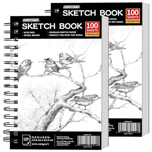FIXSMITH 5.5"X8.5" Sketch Book, 200 Sheets(68 lb/100gsm) Sketchbook,2 Pack - color: Black, size: 5.5"x8.5"-2 Pack