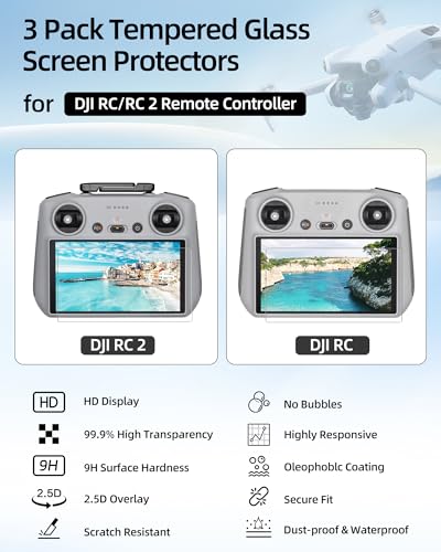 LKTOP Screen Protector+Lanyard for DJI 𝗥𝗖/𝗥𝗖𝟮 Remote Controller Accessories, HD Tempered Glass Film 50-63'' Adjustable Neck Strap for DJI Mini 4/3 Series, Mavic 3 Series, Air 3, Air 2S Drone