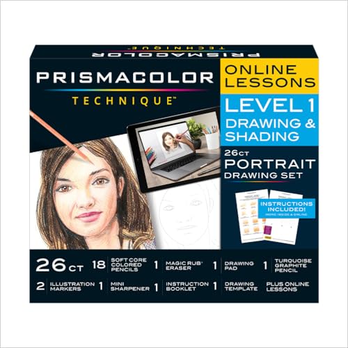 Prismacolor Technique Art Supplies & Digital Art Lessons, Portrait Drawing Set Level 1, 26 Count - Creative Activity, Learn to Draw, For Beginner Artists