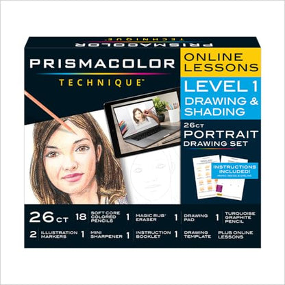 Prismacolor Technique Art Supplies & Digital Art Lessons, Portrait Drawing Set Level 1, 26 Count - Creative Activity, Learn to Draw, For Beginner Artists