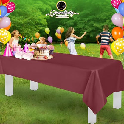 Grandipity Plastic Table Cloth Disposable 12 Pack 54” x 108” Rectangle - color: Burgundy, size: 54in. x 108in. Rectangle