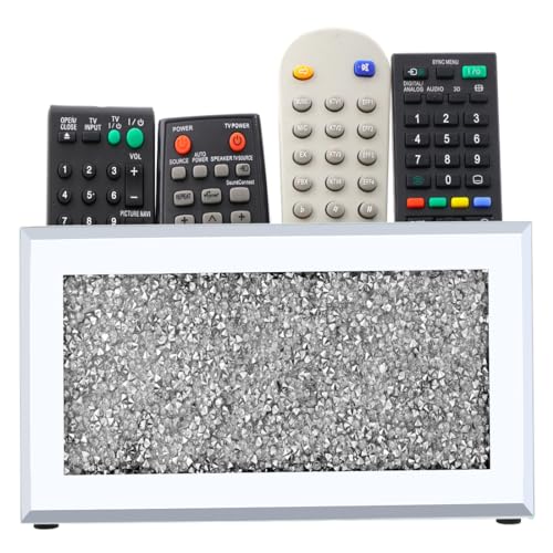 Pibeyer Mirrored Remote Control Holder Wall Mount, Silver Crush Diamond Remote Organizer Wall, Decoration Storage Box for Living Room, Bedroom, Home Decor