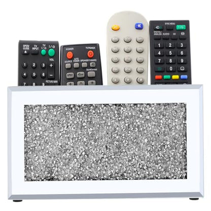 Pibeyer Mirrored Remote Control Holder Wall Mount, Silver Crush Diamond Remote Organizer Wall, Decoration Storage Box for Living Room, Bedroom, Home Decor