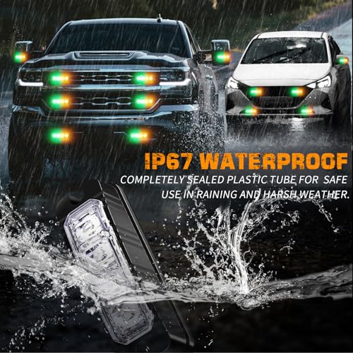 XRIDONSEN 8PCS Sync Grill Strobe Lights 32 LED Amber Green Emergency Lights - color: Amber/Green
