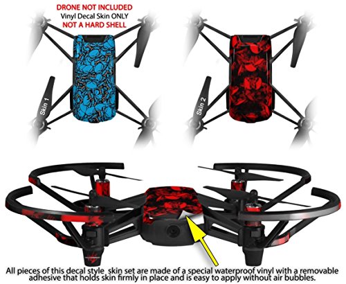 Skin Decal Wrap 2 Pack Compatible with DJI Ryze Tello Scattered Skulls Neon Blue Drone NOT Included
