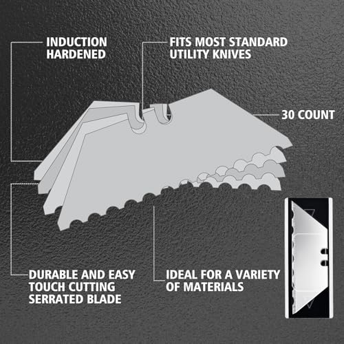 Vickay Utility Knife Blades, SK5 Box Cutter & Razor Blades-Serrated Edge - color: Silver-serrated, size: 30 Pack