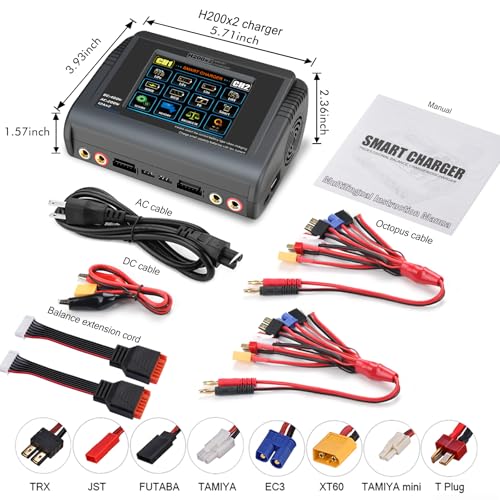 Dual LiPo Charger Touch Screen Battery Charger Discharger AC200W DC400W 12A