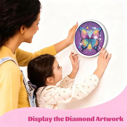 Gemozaic Butterfly Diamond Art Kits for Kids Ages 6-8-12, Round Frame, 8x8 - color: CC1024